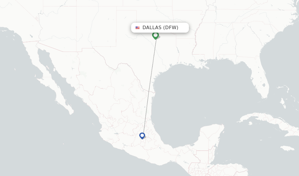 Route map with flights from Dallas with Aeromexico
