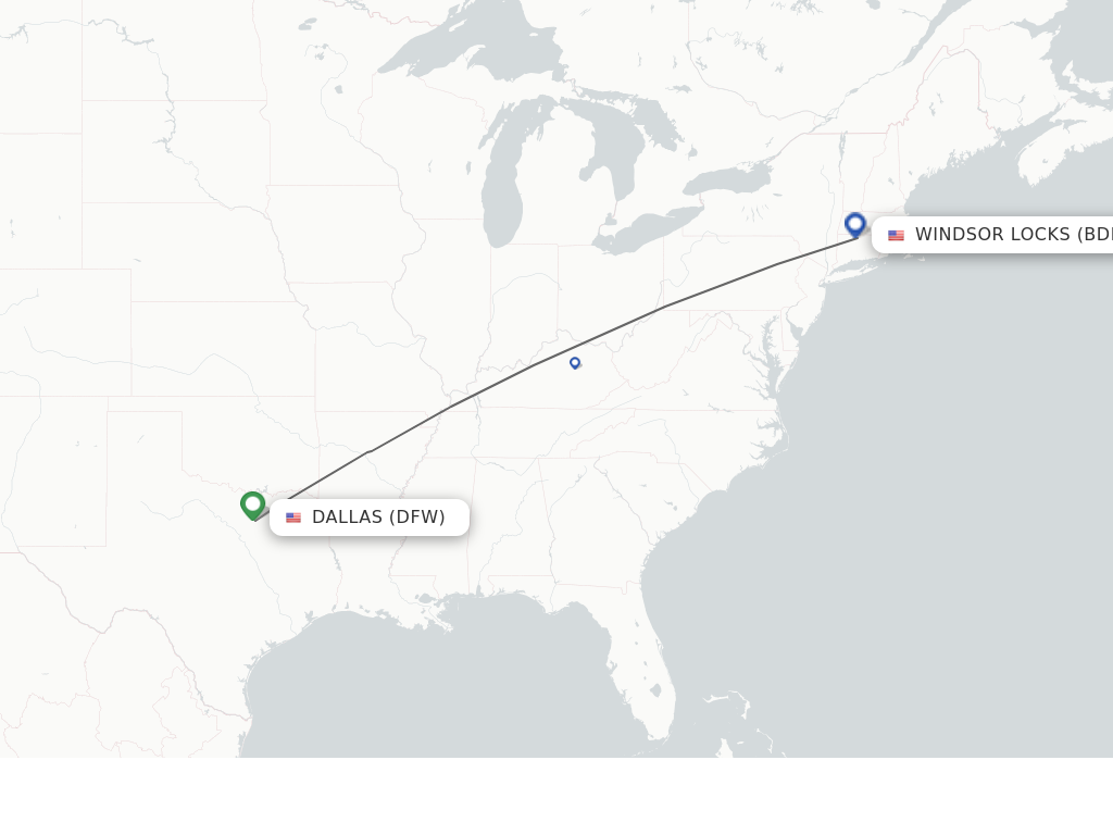 Flights from Dallas to Hartford route map