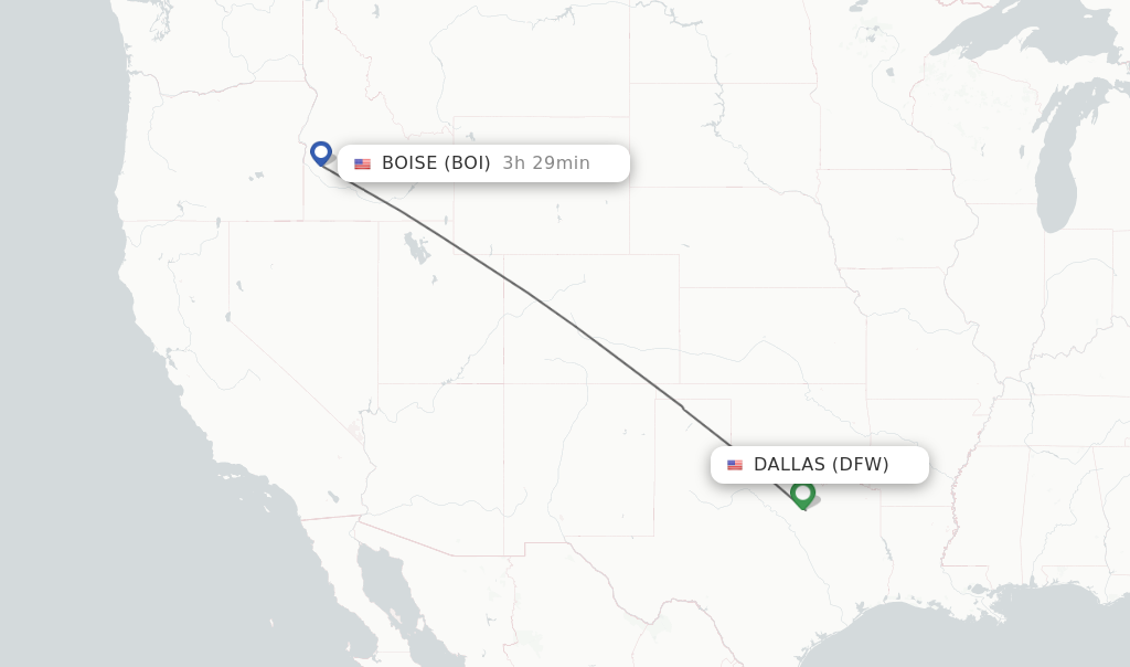 Flights from Dallas to Boise route map