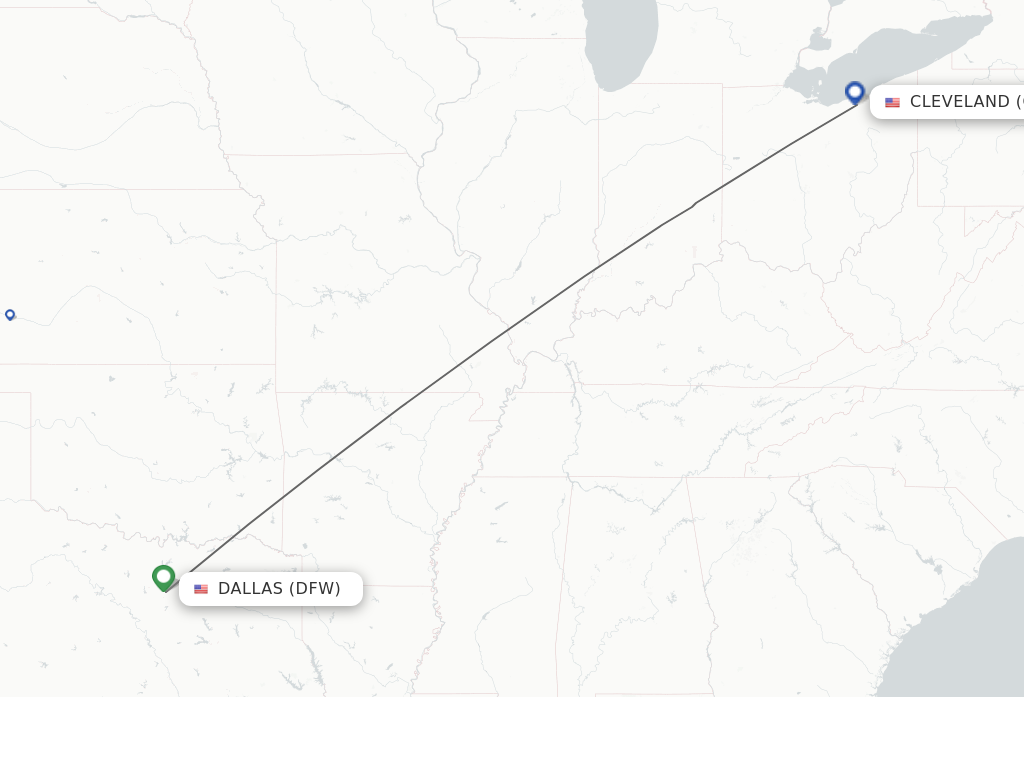 Flights from Dallas to Cleveland route map