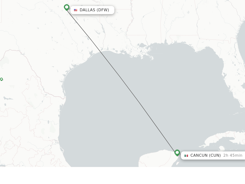 Flights from Dallas to Cancun route map