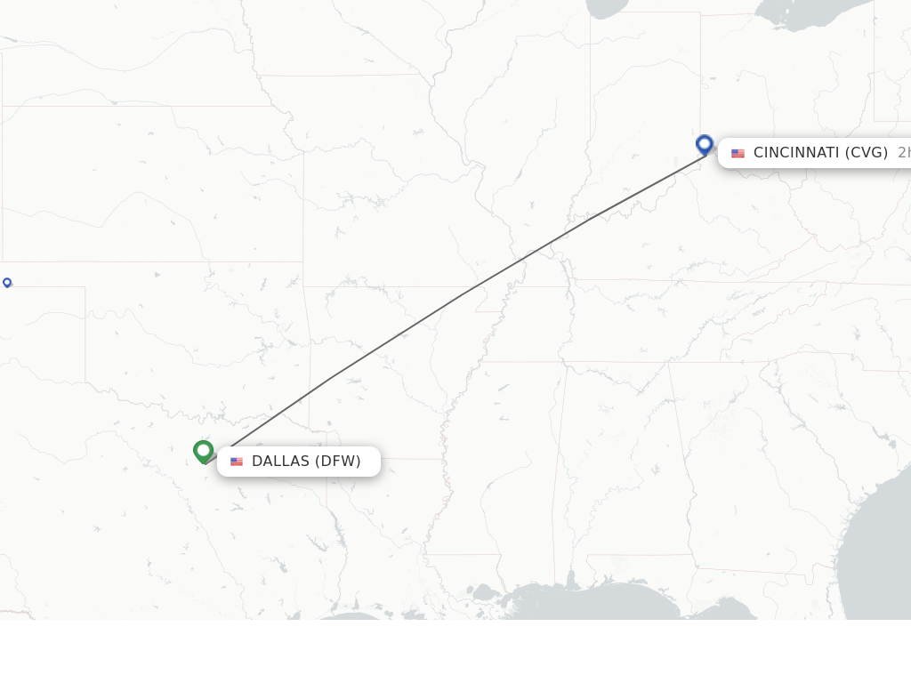 Flights from Dallas to Cincinnati route map