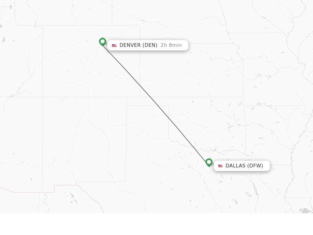 Flights from Dallas to Denver route map