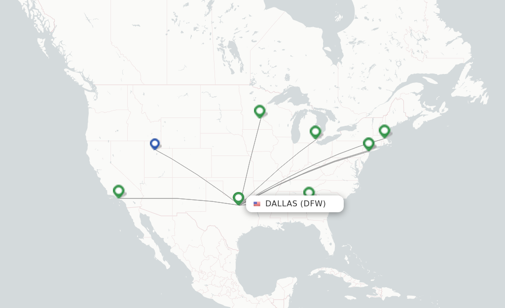Route map with flights from Dallas with Delta