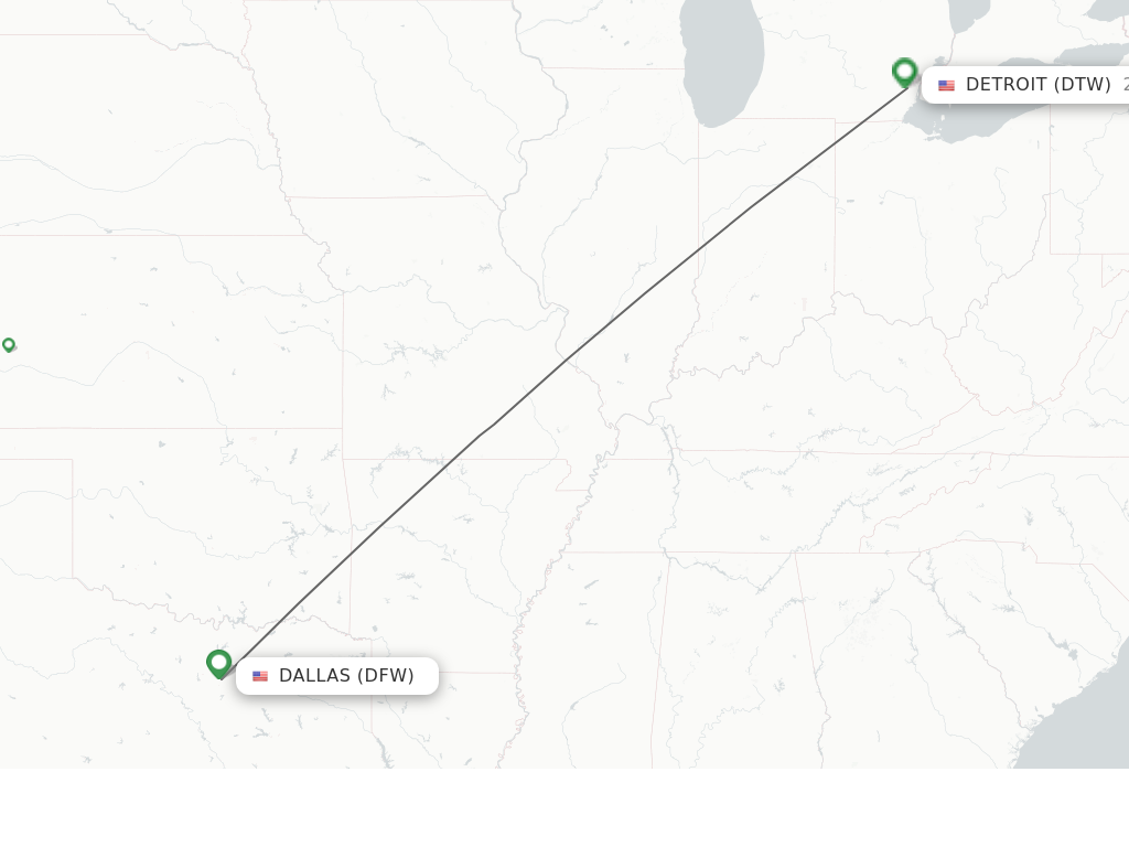 Flights from Dallas to Detroit route map