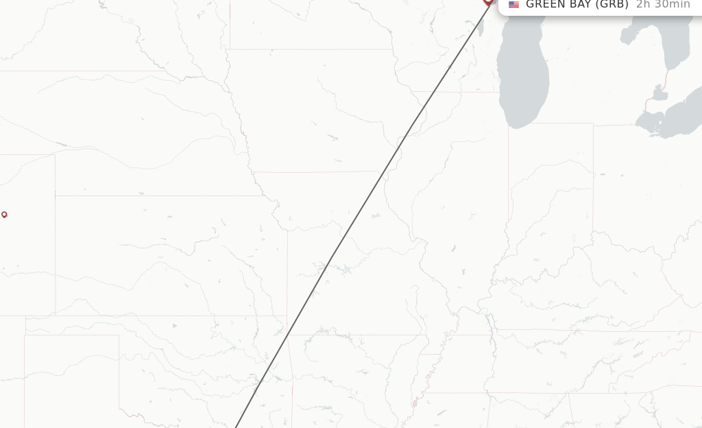Flights from Dallas to Green Bay route map