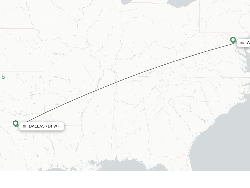 Flights from Dallas to Washington route map