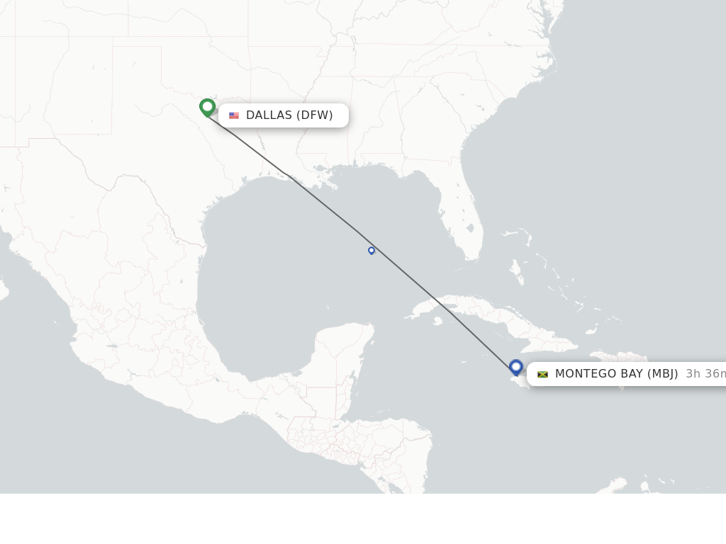 Flights from Dallas to Montego Bay route map