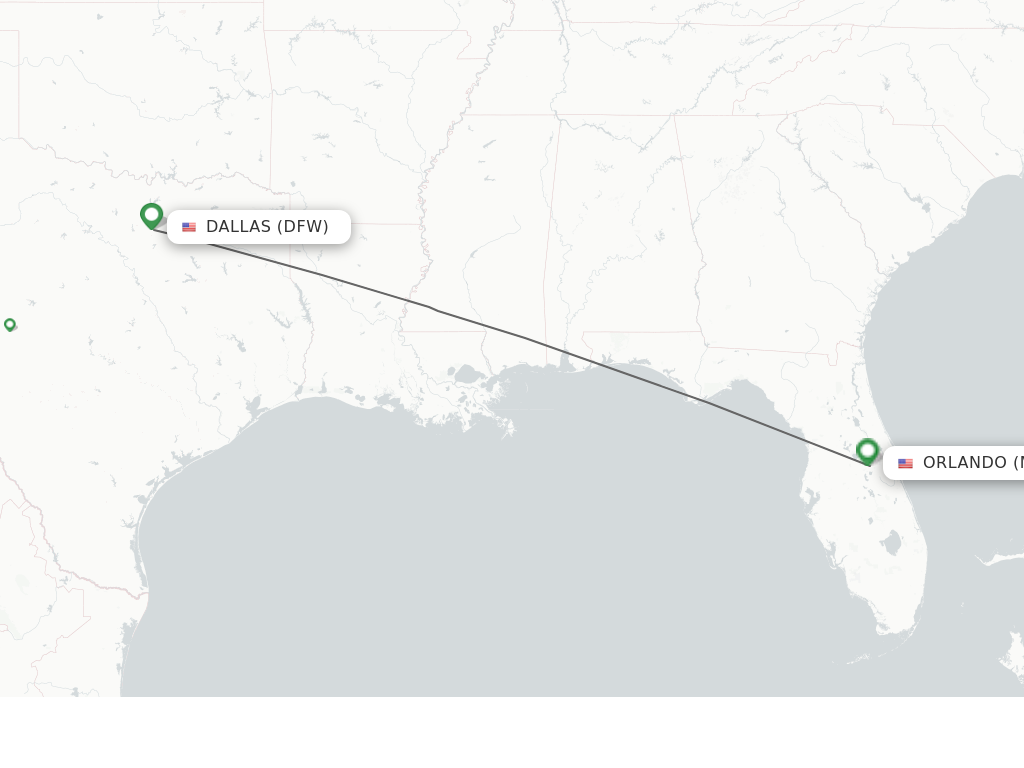 Flights from Dallas to Orlando route map