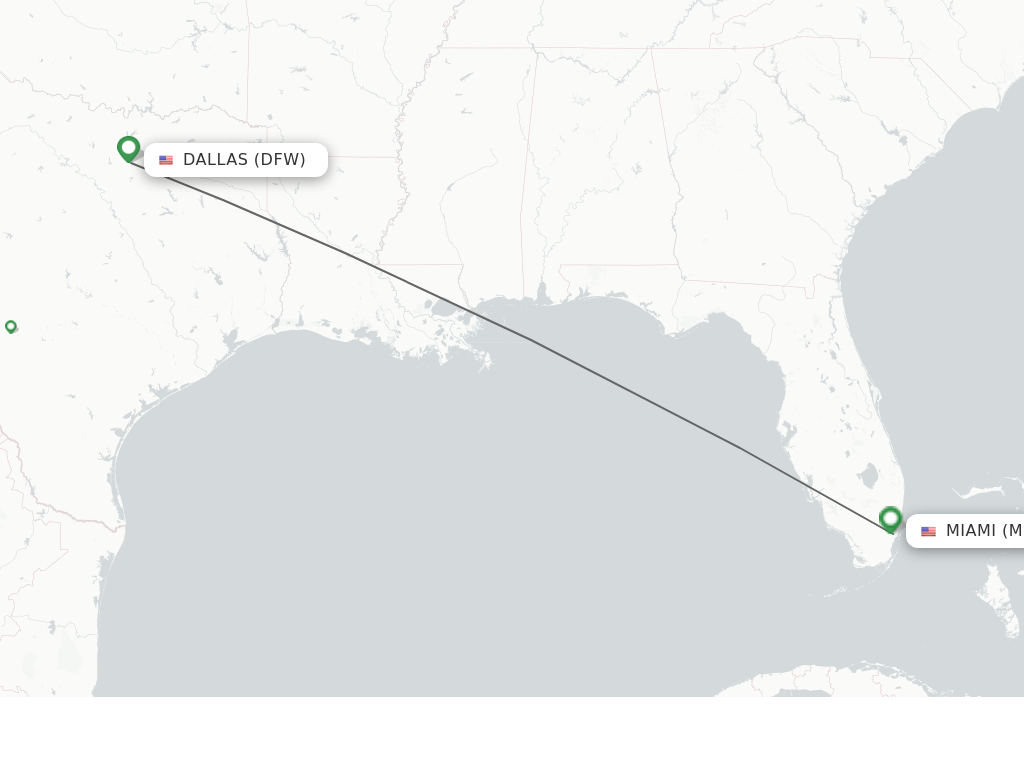Flights from Dallas to Miami route map