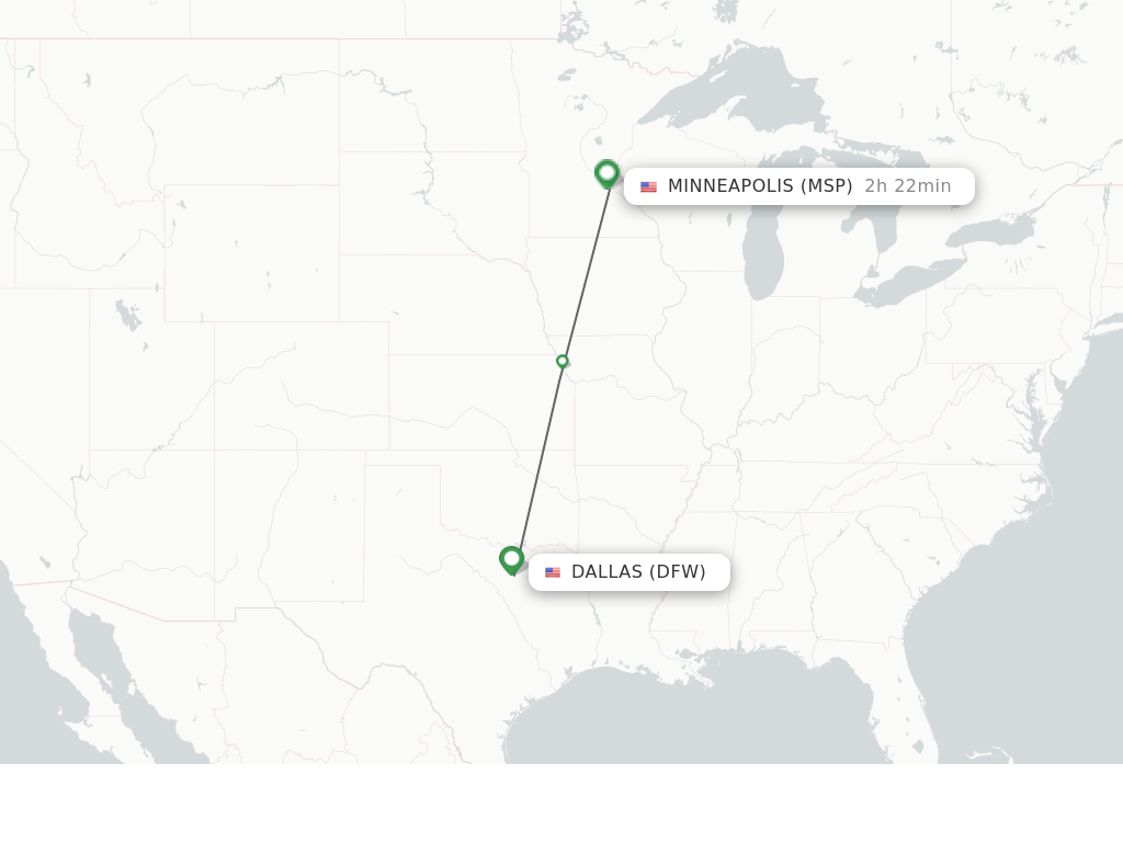Flights from Dallas to Minneapolis route map