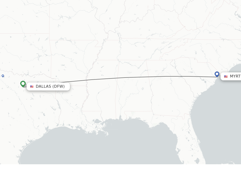 Flights from Dallas to Myrtle Beach route map
