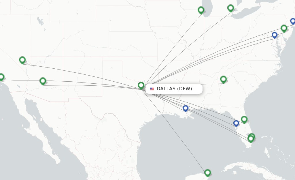 Route map with flights from Dallas with Spirit Airlines