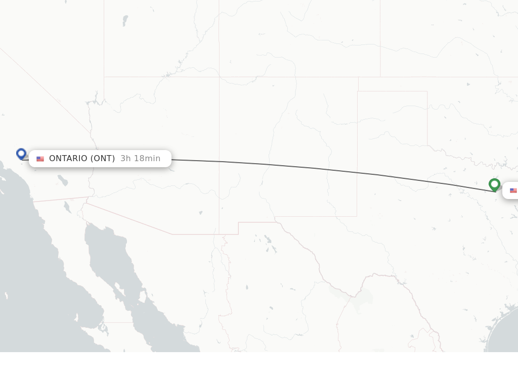 Flights from Dallas to Ontario route map