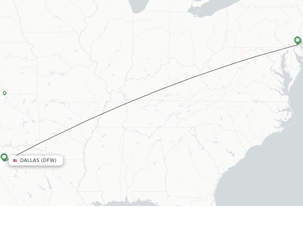 Flights from Dallas to Philadelphia route map