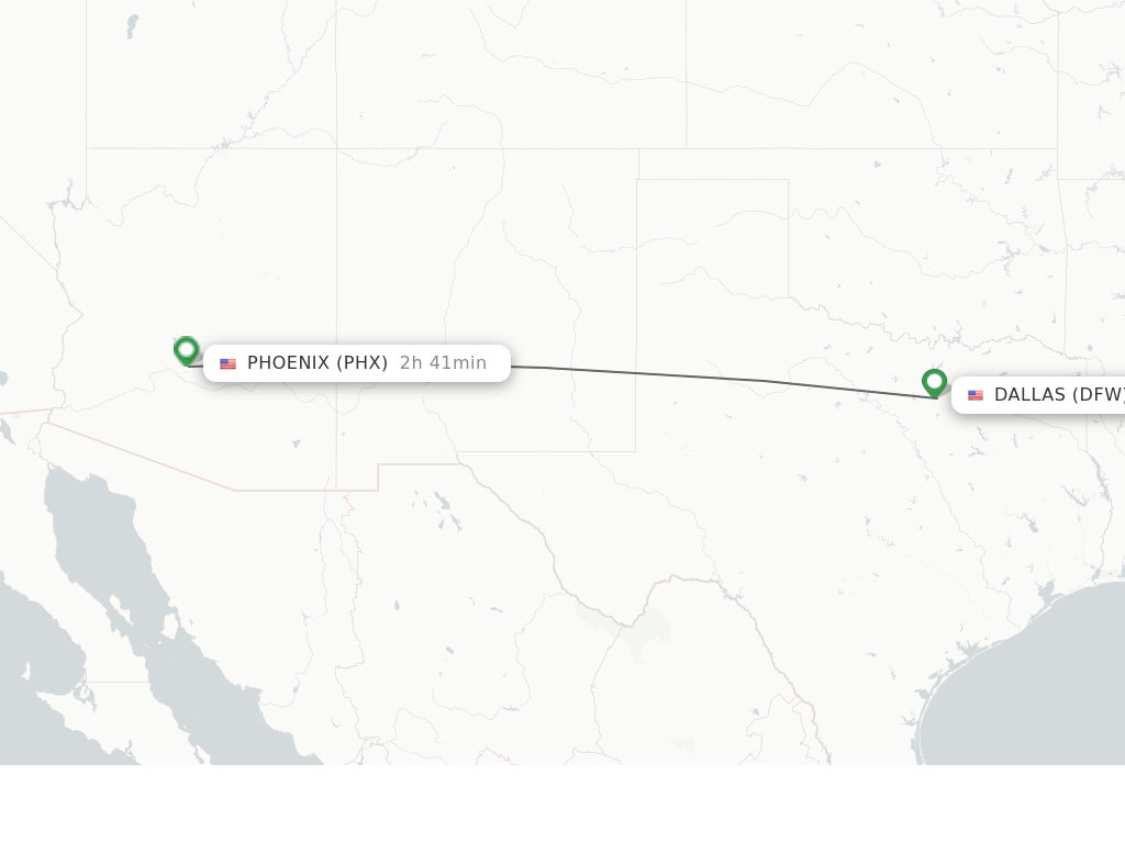 Flights from Dallas to Phoenix route map