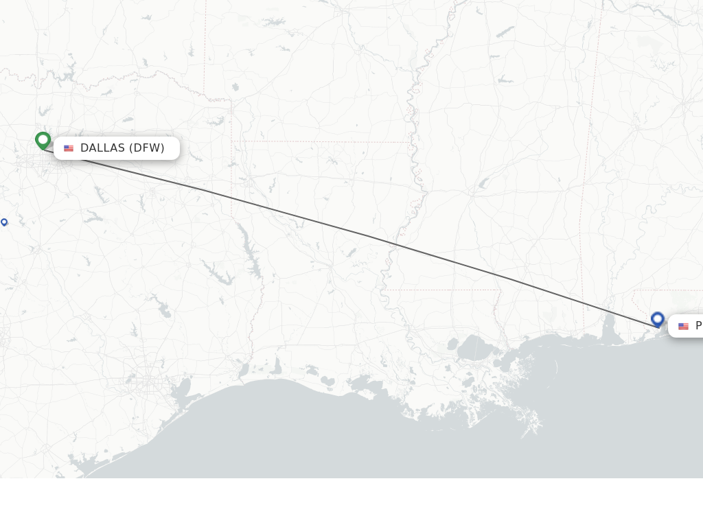 Flights from Dallas to Pensacola route map