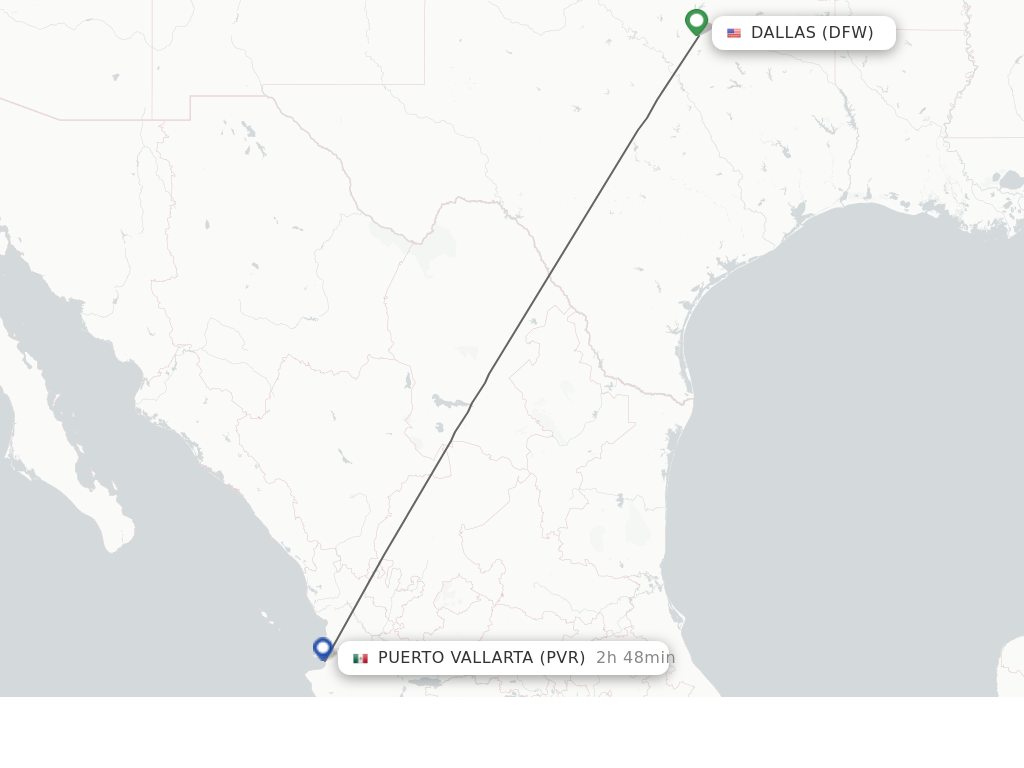 Flights from Dallas to Puerto Vallarta route map