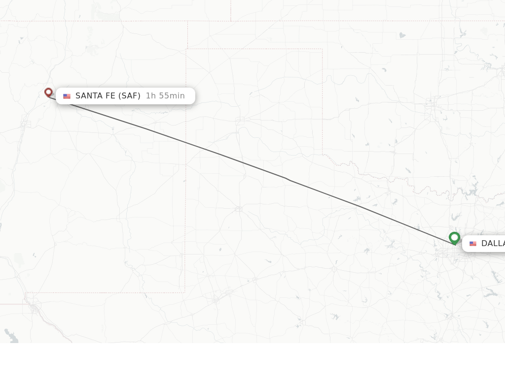 Flights from Dallas to Santa Fe route map