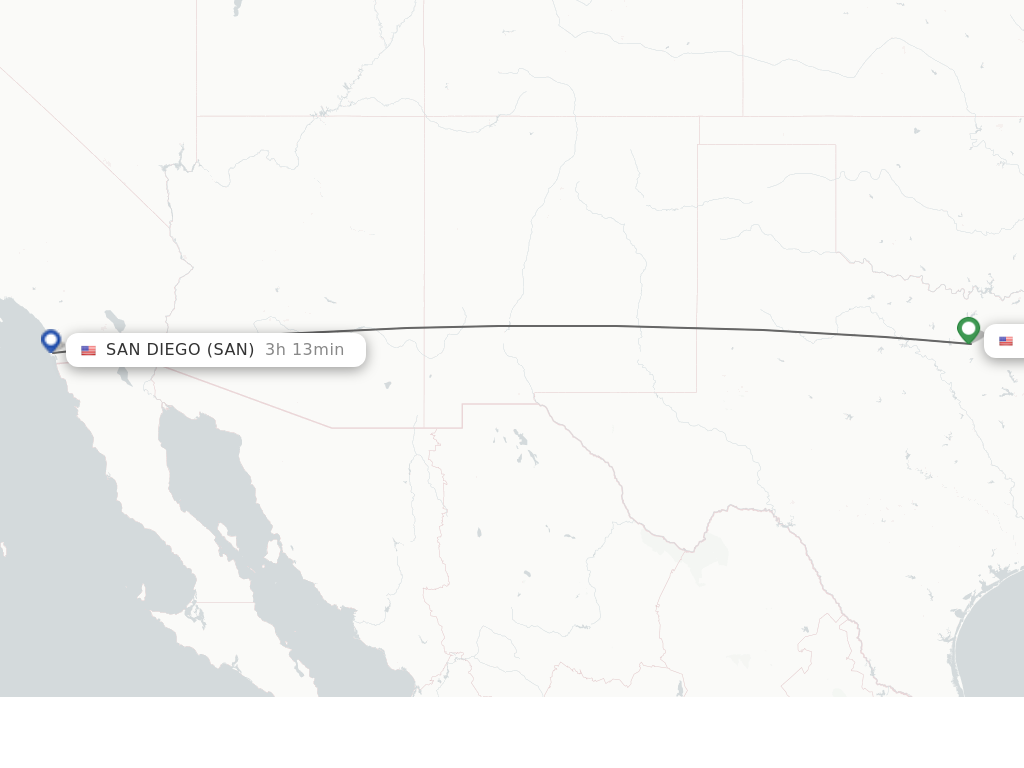 Flights from Dallas to San Diego route map
