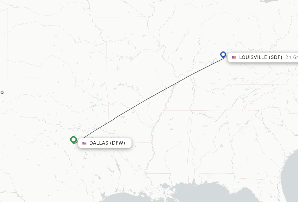 Flights from Dallas to Louisville route map