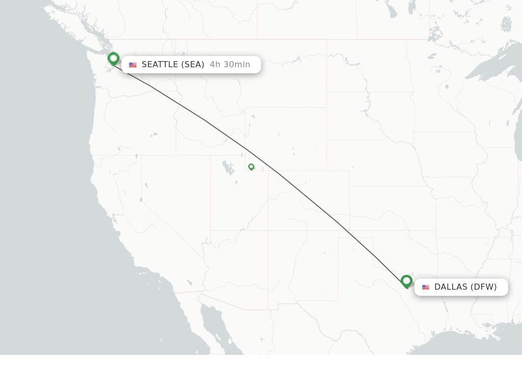Flights from Dallas to Seattle route map