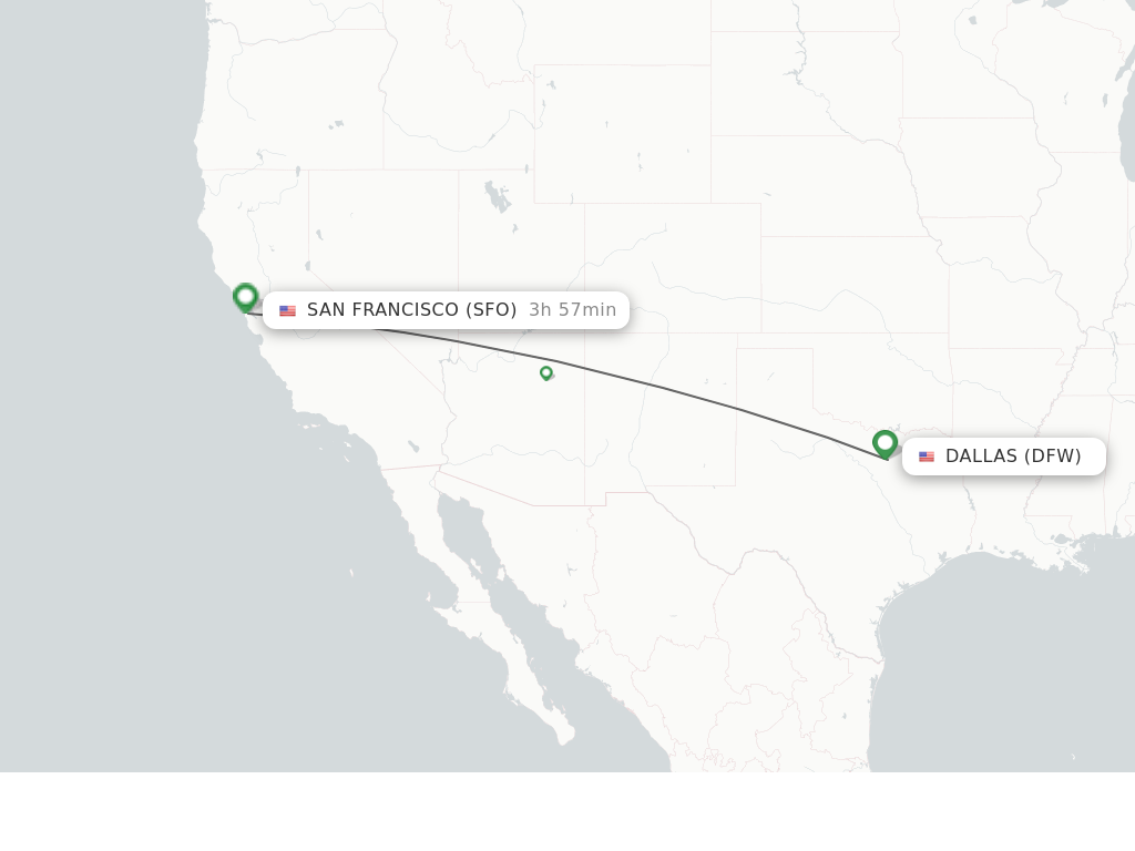 Flights from Dallas to San Francisco route map