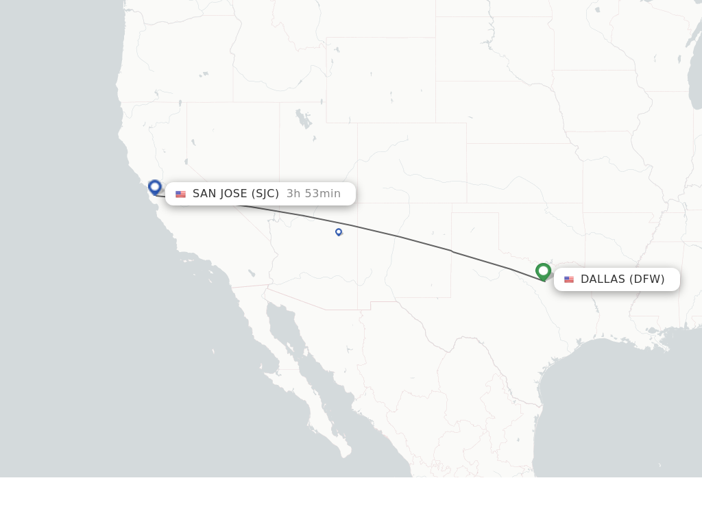 Flights from Dallas to San Jose route map