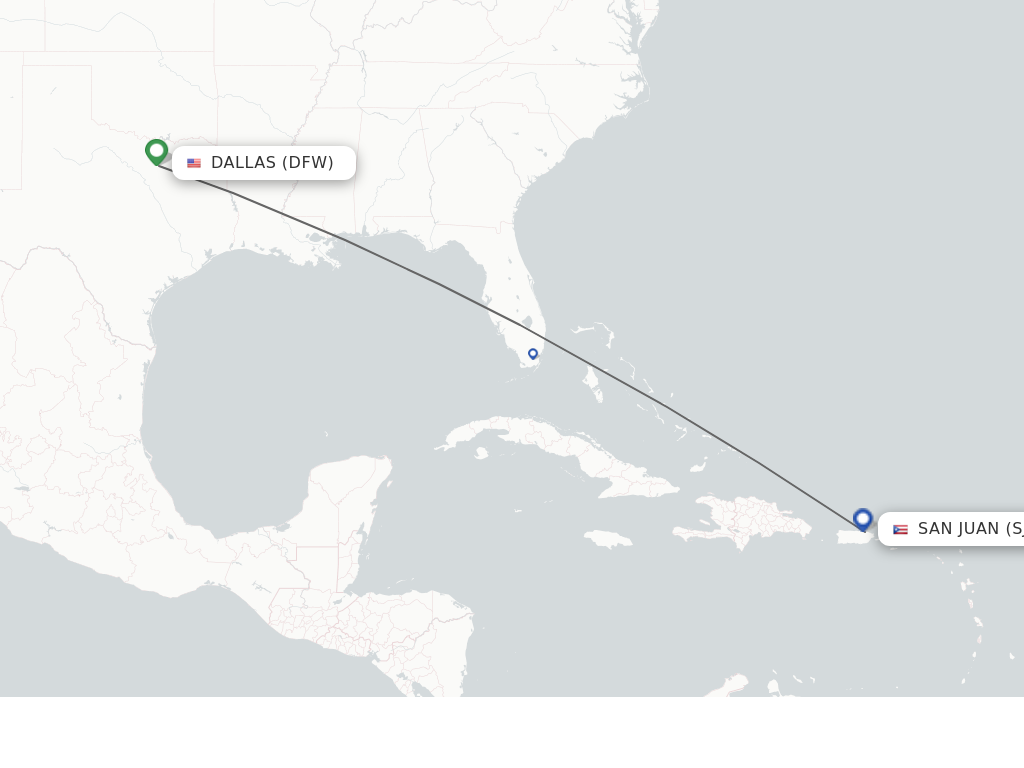 Flights from Dallas to San Juan route map