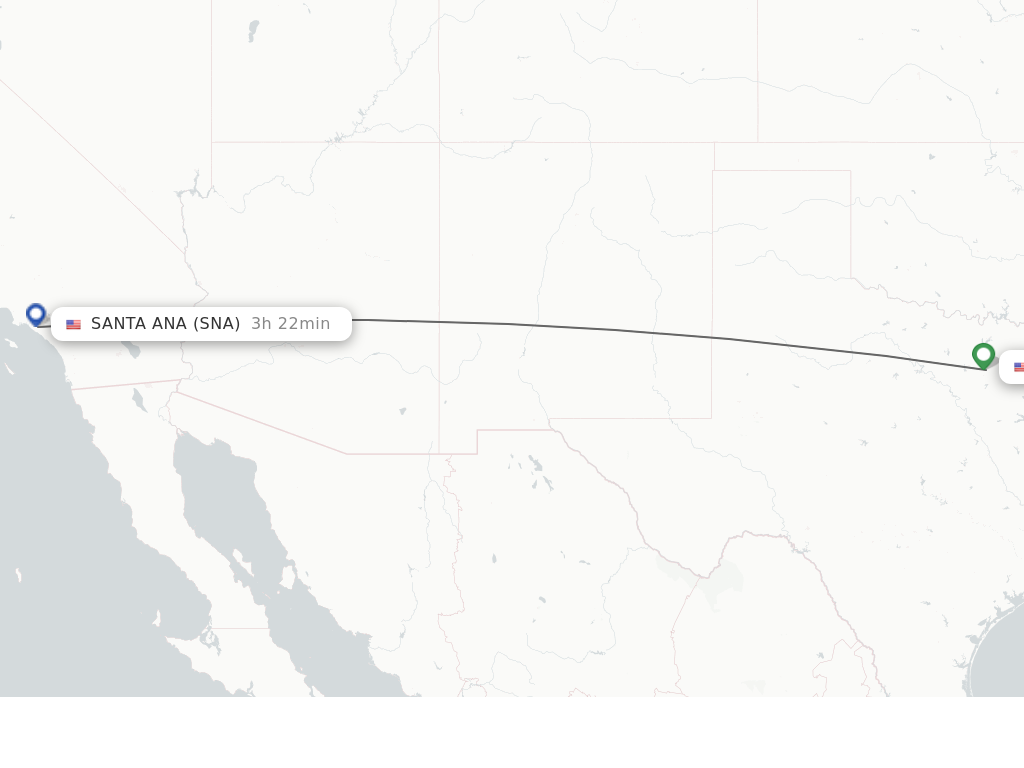 Flights from Dallas to Santa Ana route map