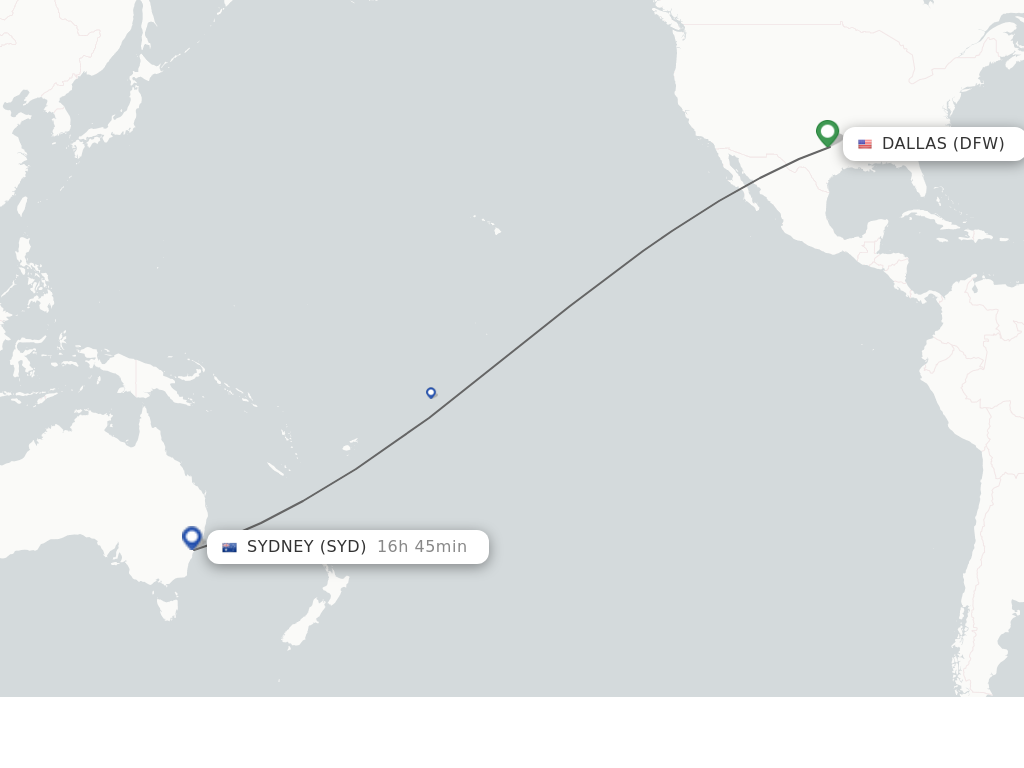 Flights from Dallas to Sydney route map