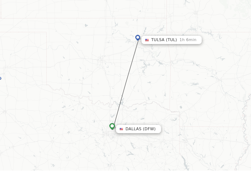Flights from Dallas to Tulsa route map