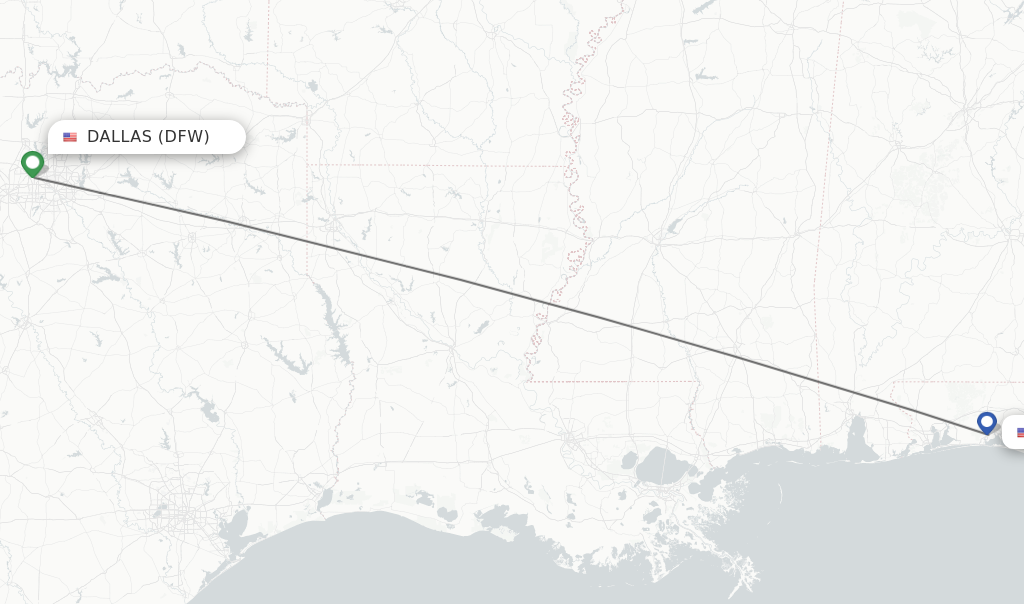 Flights from Dallas to Fort Walton Beach route map