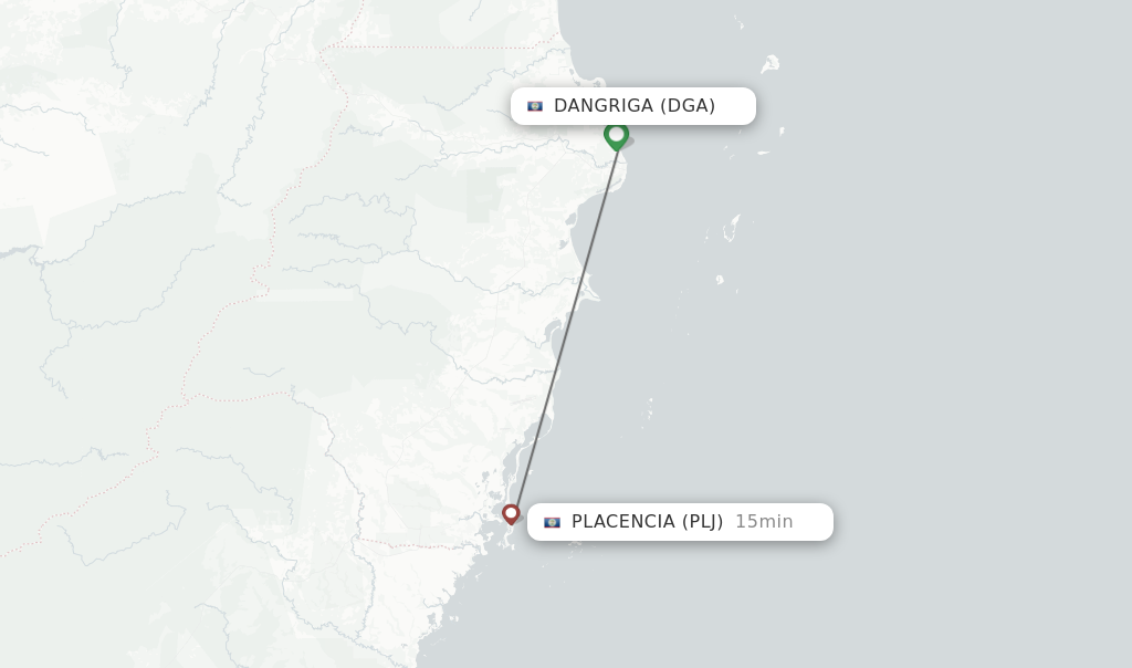 Flights from Dangriga to Placencia route map
