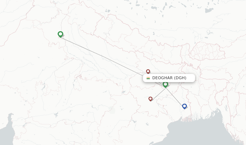 Route map with flights from Deoghar with IndiGo