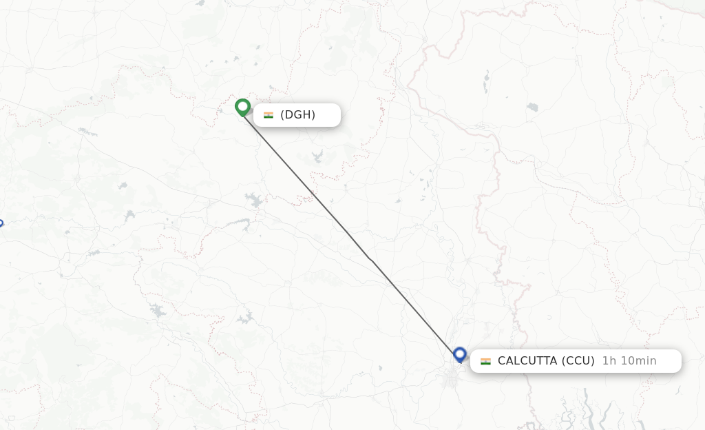 Flights from Deoghar to Kolkata route map