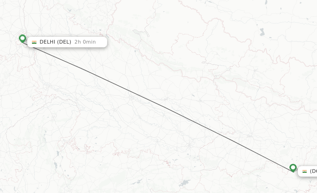 Flights from Deoghar to Delhi route map