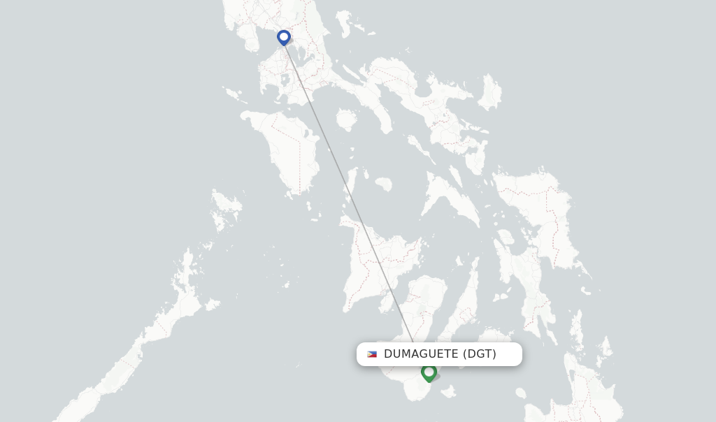 Route map with flights from Dumaguete with Cebu Pacific