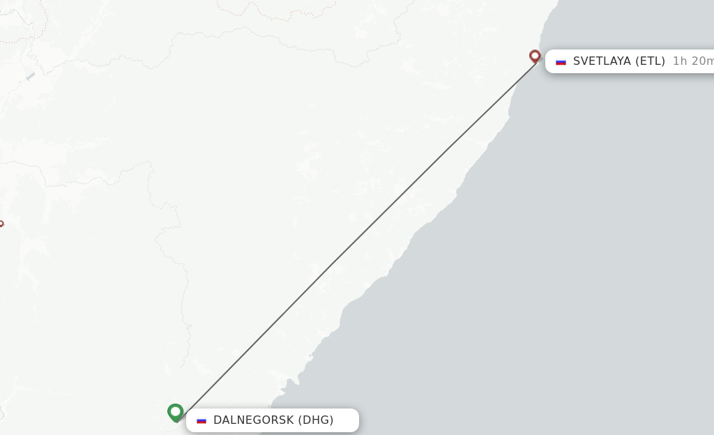 Flights from Dalnegorsk to Svetlaya route map