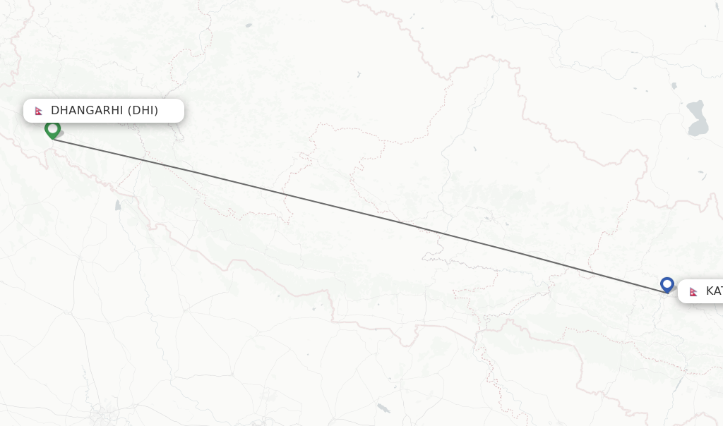 Flights from Dhangarhi to Kathmandu route map