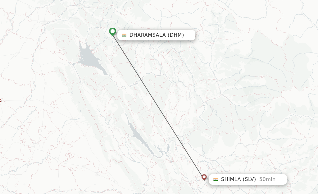 Flights from Dharamsala to Shimla route map