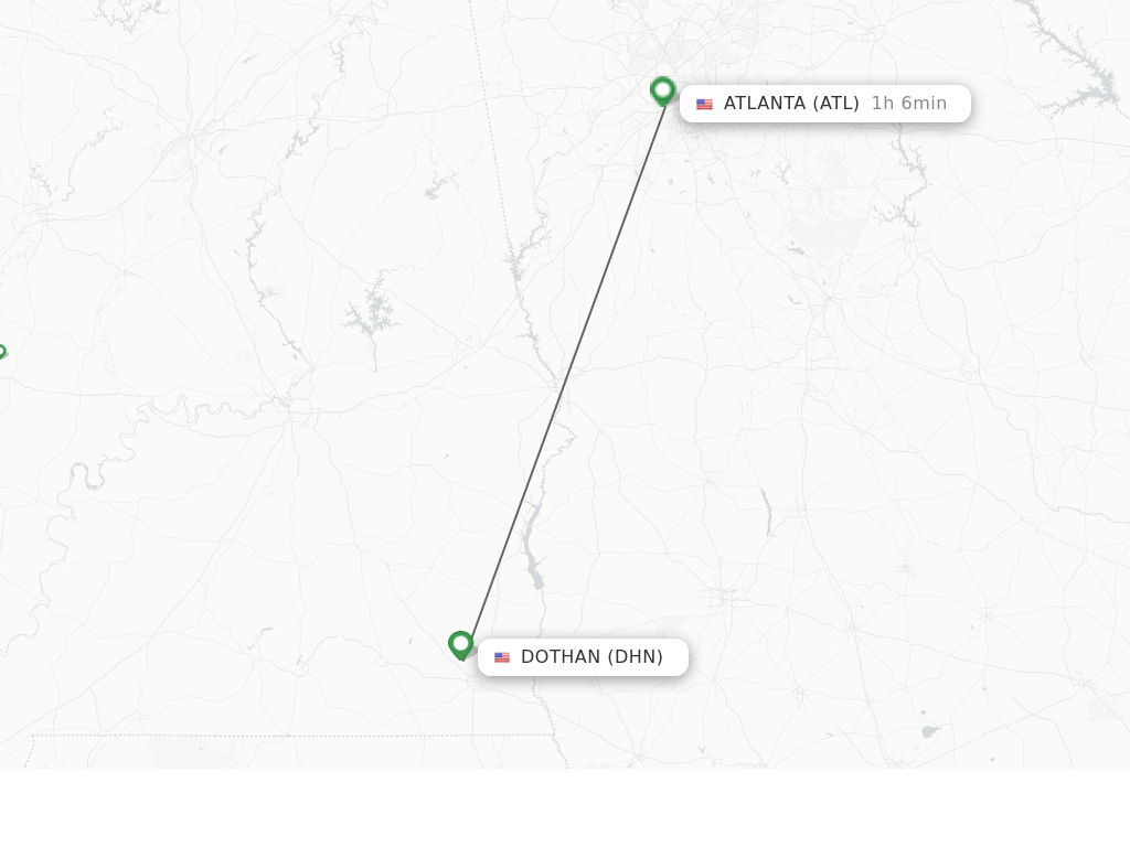 Flights from Dothan to Atlanta route map
