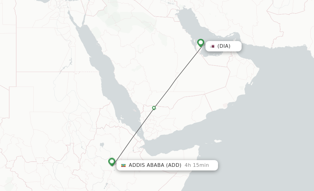 Flights from Addis Ababa to Doha route map