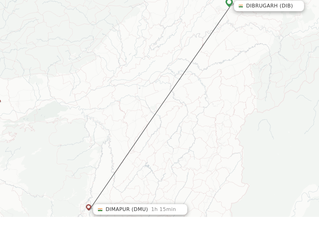Flights from Dibrugarh to Dimapur route map
