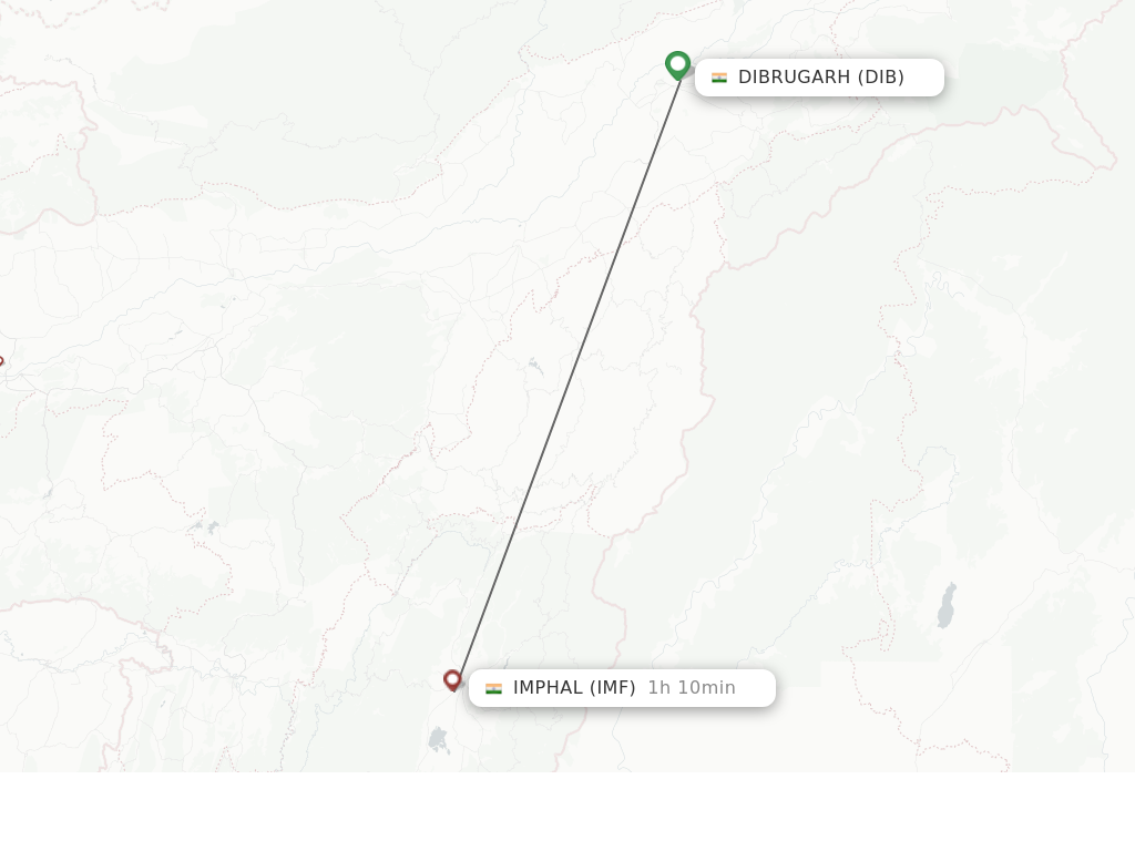 Flights from Dibrugarh to Imphal route map