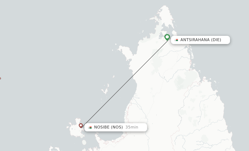 Flights from Nossi-be to Antsiranana route map