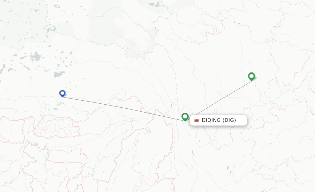 Route map with flights from Diqing with Sichuan Airlines