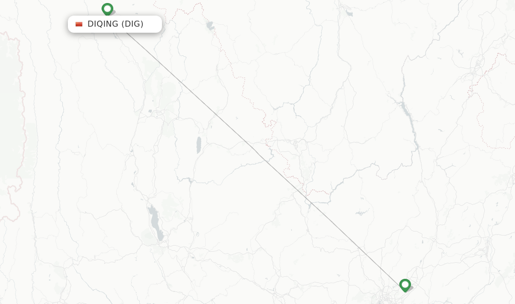 Route map with flights from Diqing with Lucky Air