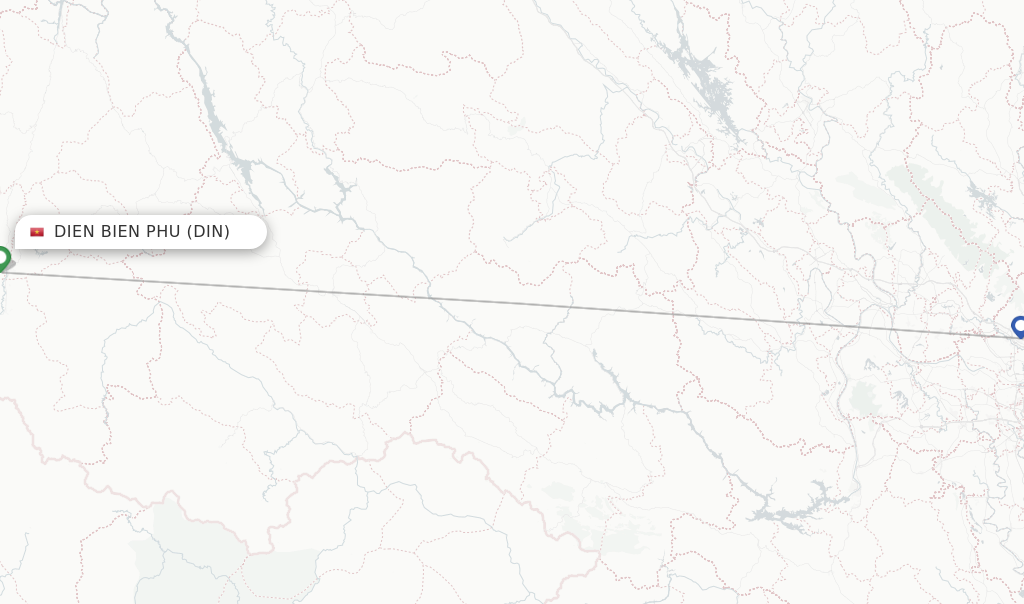 Route map with flights from Dien Bien Phu with Vietnam Airlines