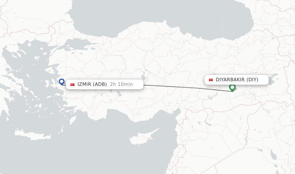 Flights from Diyarbakir to Izmir route map